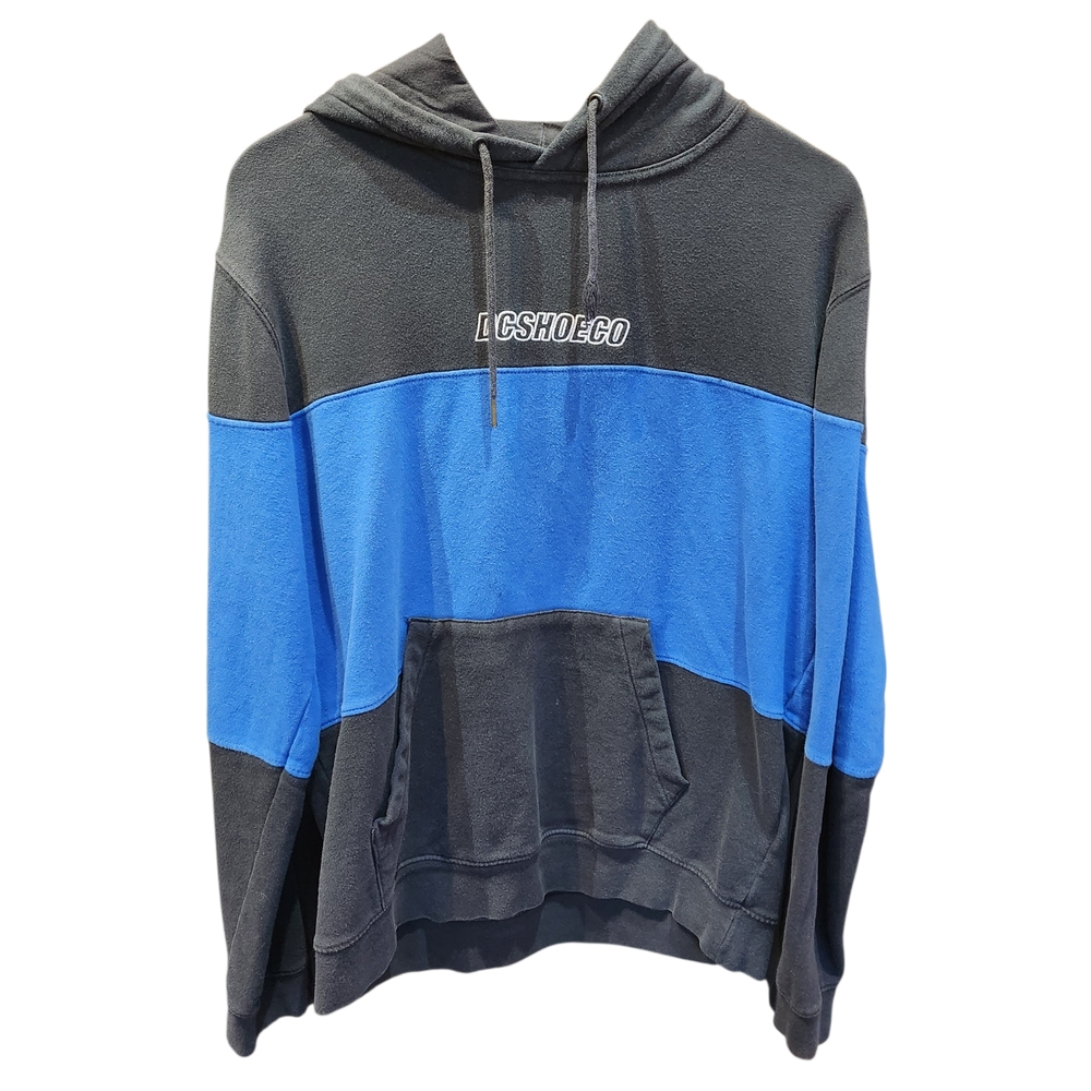 Vintage 90s DC Men's Blue and Black Hoodie Skateboard Y2k